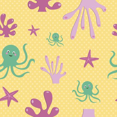 Ahtapot ve mercan ile deniz seamless modeli