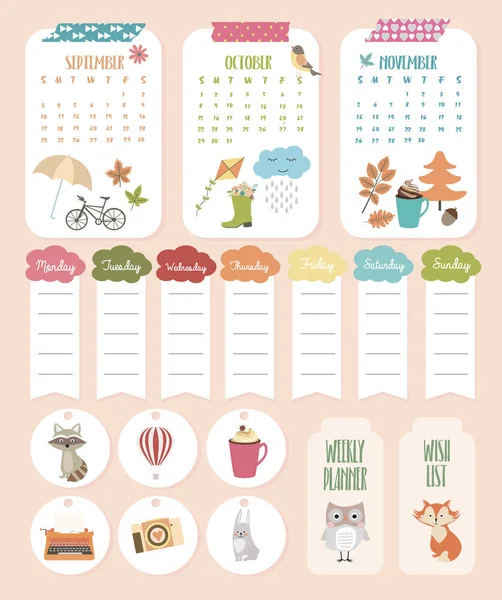 Sonbahar planlayıcısı ile sopa, etiket, yapılacaklar listesi ayarla