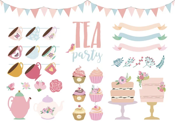 Çay partisi öğeleri ayarlayın. Vektör çizim