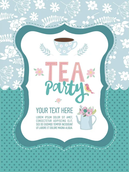 Chá festa convite cartão — Vetor de Stock