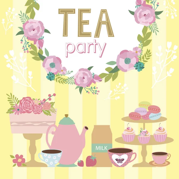 Tarjeta de invitación de fiesta de té — Archivo Imágenes Vectoriales