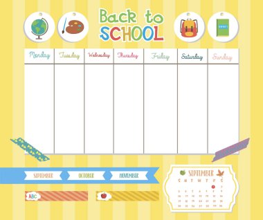 Okul için planlayıcısı. Günlük ve haftalık planlayıcısı, etiket