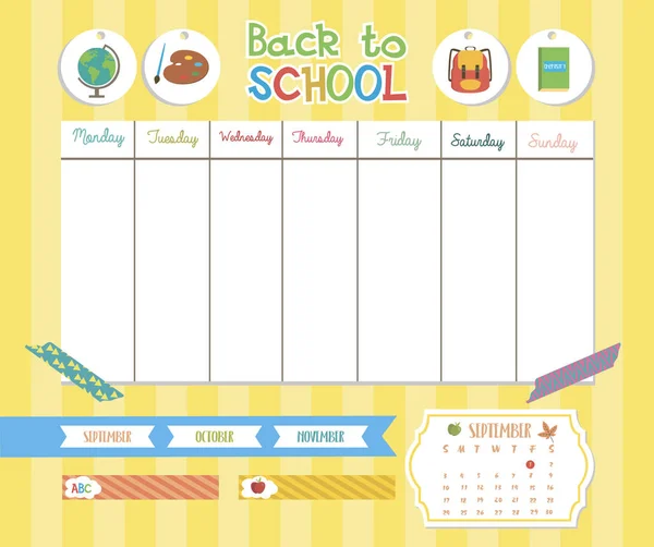 Planeador para a escola. Planejador diário e semanal, rótulo —  Vetores de Stock