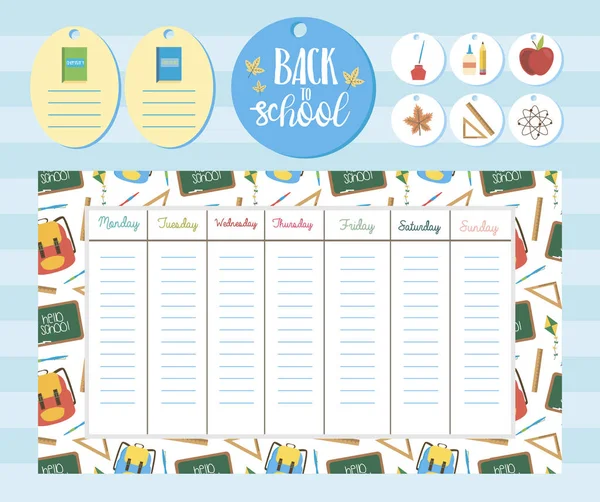 Planner voor school. Dagelijkse en wekelijkse planner, label — Stockvector