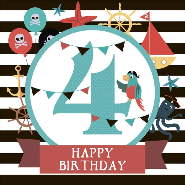 海賊をテーマに誕生日グリーティング カード — ストックベクタ