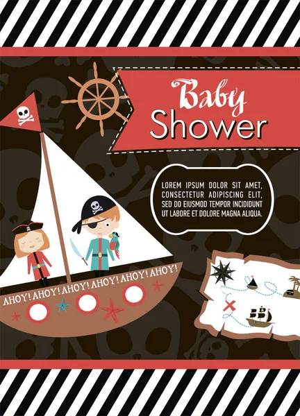 Korsan temalı bebek duş davetiye kartı
