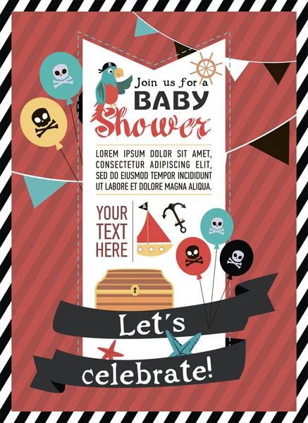 Korsan temalı bebek duş davetiye kartı