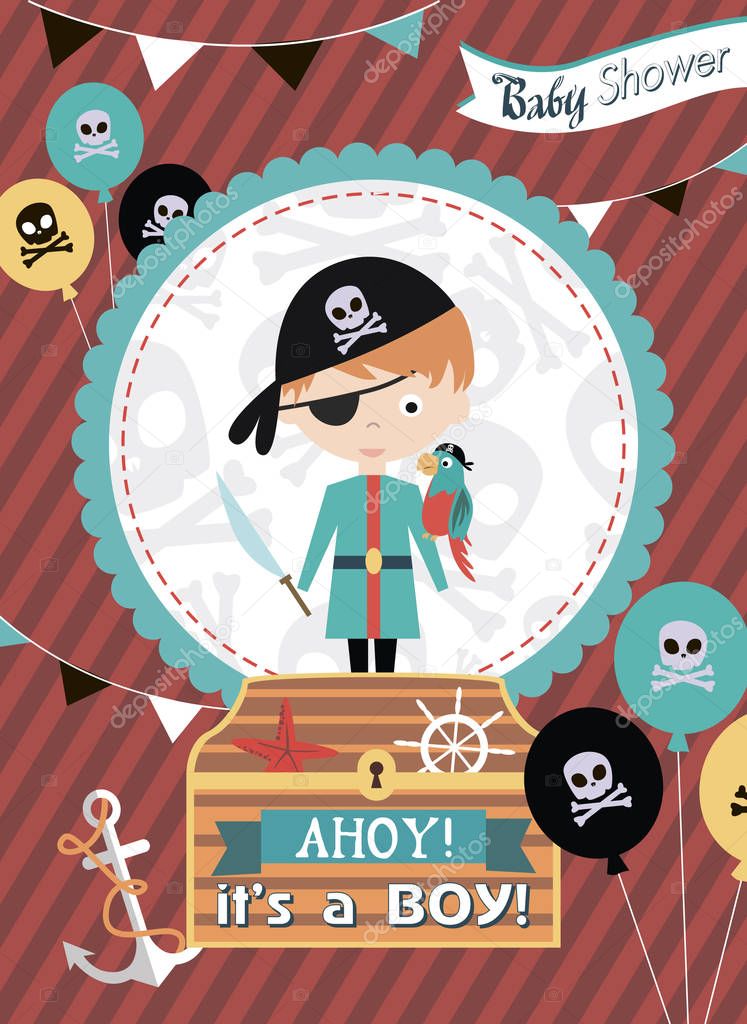 Baby Shower invitation card with pirate theme