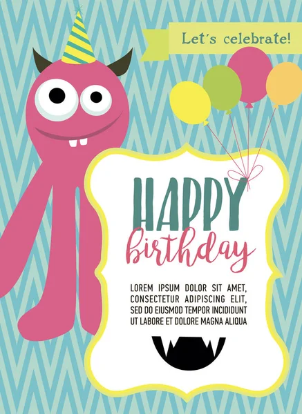 Canavar doğum günü partisi davetiyesi kartı — Stok Vektör