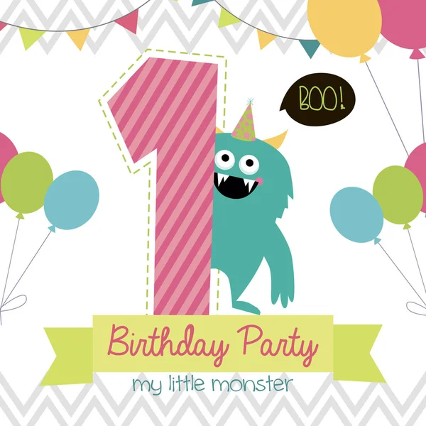 Monstruo cumpleaños fiesta invitación tarjeta — Vector de stock
