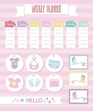 Bebek temalı planlayıcısı öğeleri kümesi
