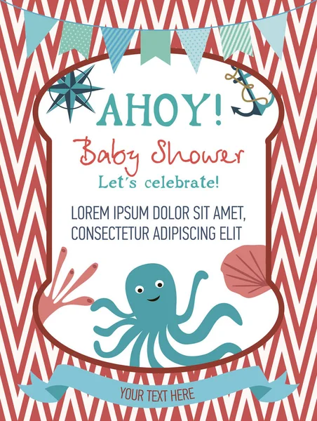 Baby Shower cute card with sea design — Stock Vector