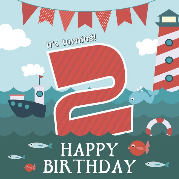 Tarjeta de cumpleaños feliz con diseño de mar — Vector de stock