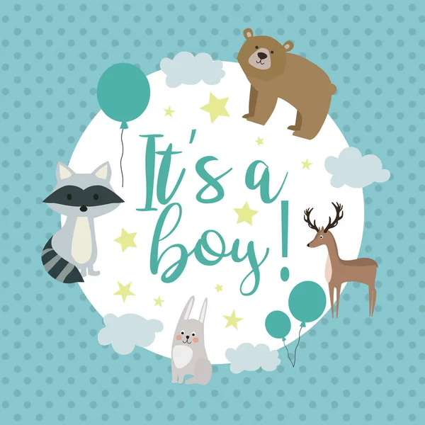 Carte Baby Shower avec animaux de la forêt — Image vectorielle