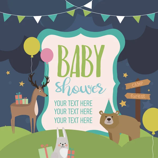 Baby Shower kártya erdei állatok — Stock Vector