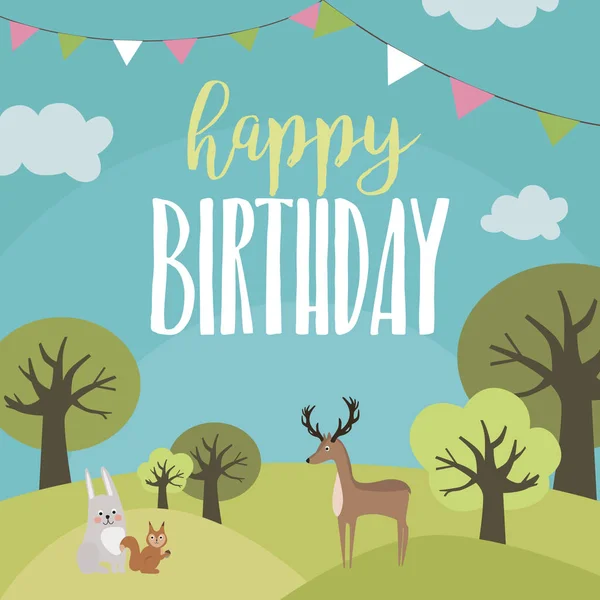 Doğum günü kartı orman hayvanları ile — Stok Vektör