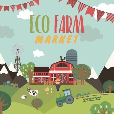 Çiftlik tarım manzara kartı