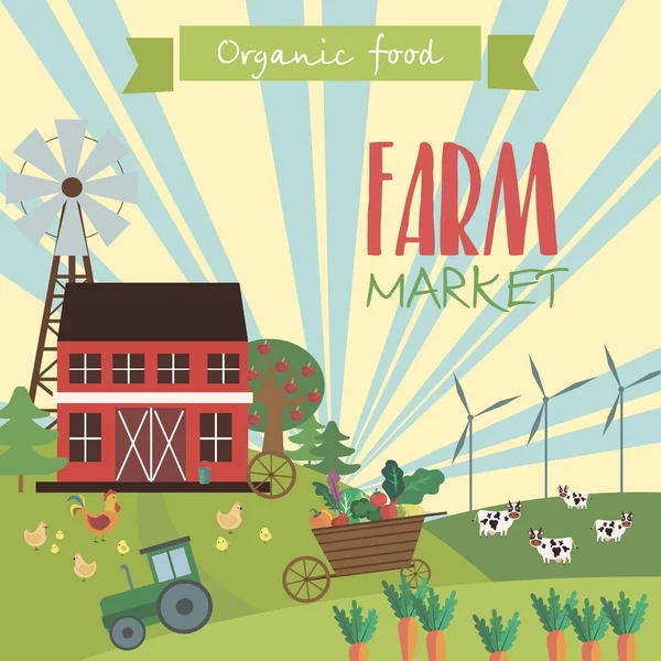 Çiftlik tarım manzara kartı