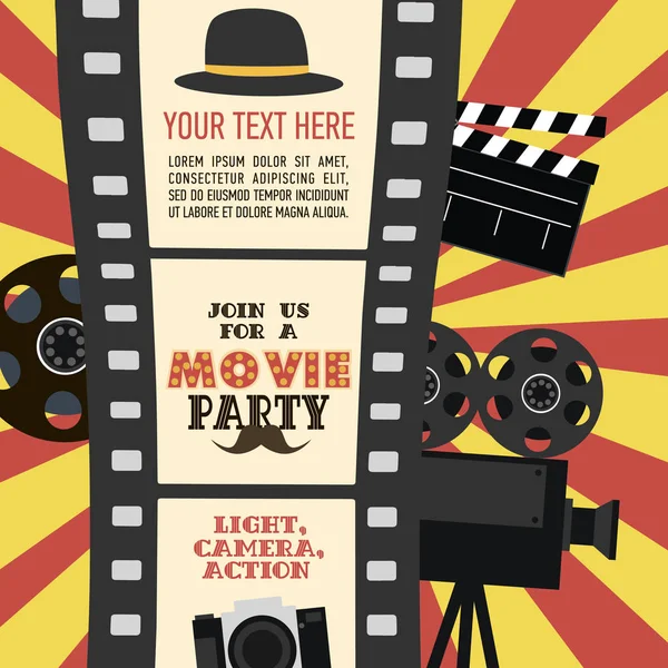 Biglietto d'invito per la festa di compleanno, film party, Hollywood party. Manifesto del cinema — Vettoriale Stock