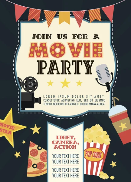 Birthday party invitation card, Movie party, Hollywood party. Cinema poster