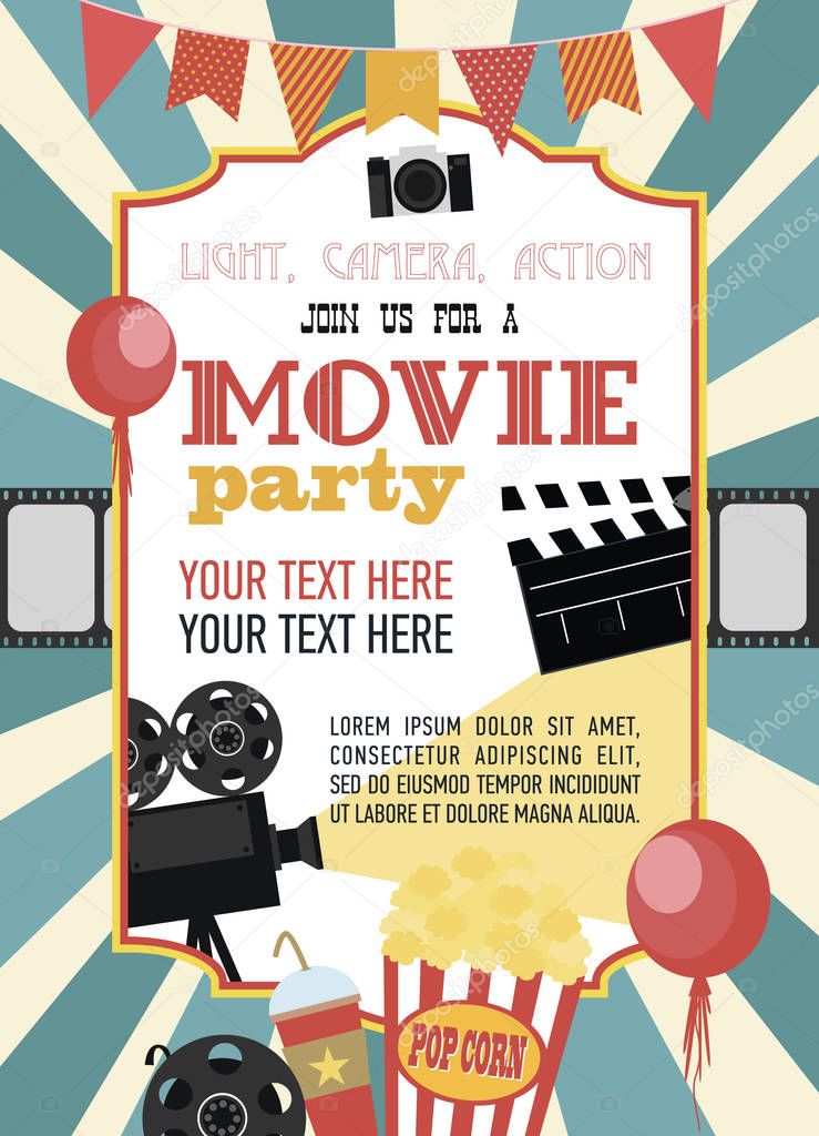 birthday party invitation card movie party hollywood
