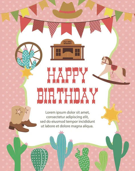 Kovboy temalı doğum günü kartı — Stok Vektör