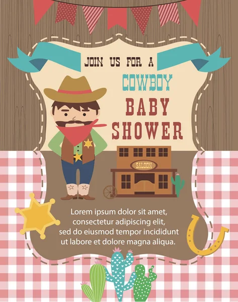 Baby Shower card with cowboy theme — Stock Vector