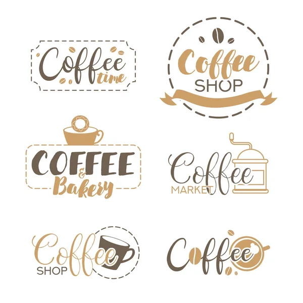 Набор логотипов с кофейным фоном — стоковый вектор