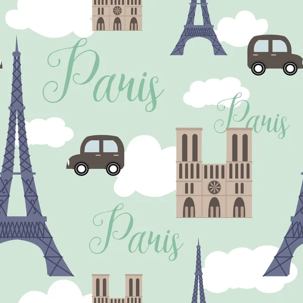 Seamless pattern with Paris landmarks — Stock Vector