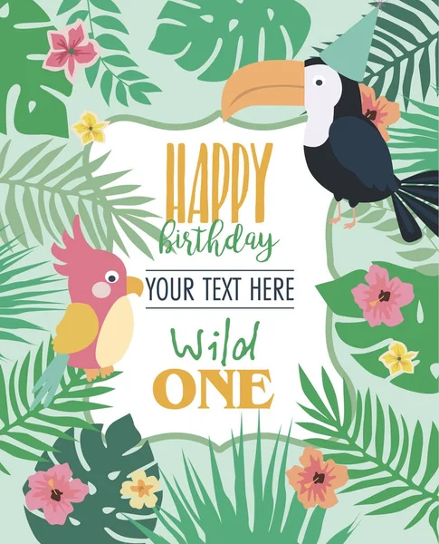 Tarjeta de invitación de feliz cumpleaños para fiesta de safari en África — Vector de stock