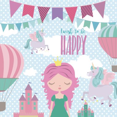 Sihirli doğum günü parti kartı, davetiye, tebrik kartı, poster, dekor. Vektör çizim