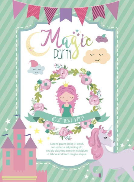 Magic Partij Verjaardagskaart Uitnodigingskaart Wenskaart Poster Een Decor Vectorillustratie — Stockvector
