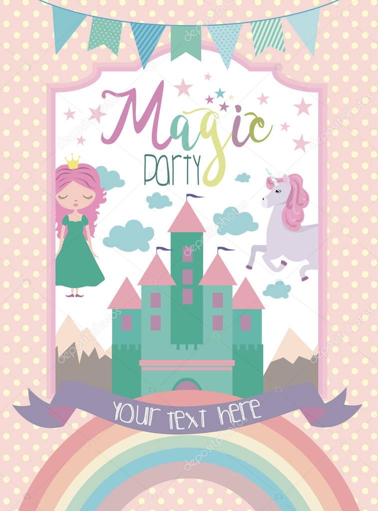 Magic birthday party card, invitation card, greeting card, poster, decor. Vector illustration