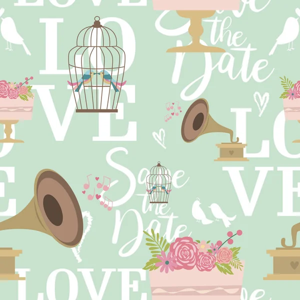 Romantische Nahtlose Muster Datum Hochzeit Und Valentinstag Speichern Vektorillustration — Stockvektor