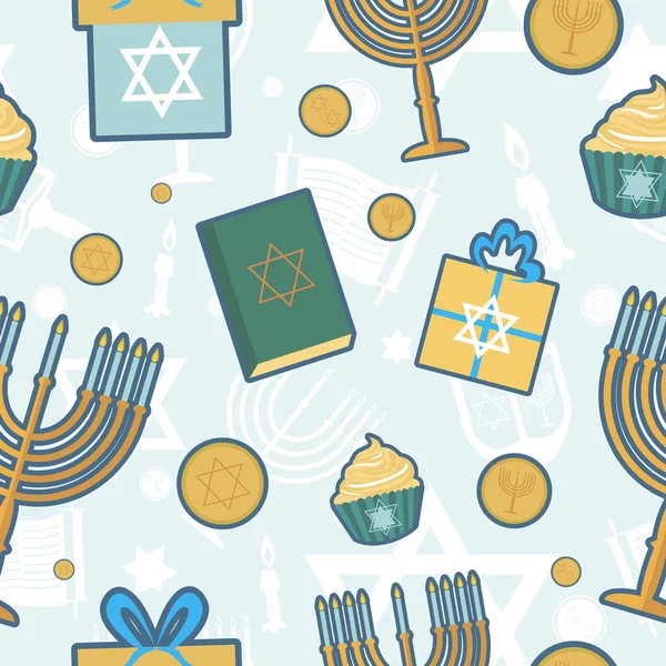 Hanukkah Sfondo Con Simboli Chanukah Tradizionali Schema Senza Soluzione Continuità — Vettoriale Stock