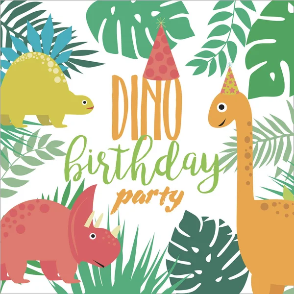 Doğum günü kartı ile eğlenceli dinozor. Vektör çizim