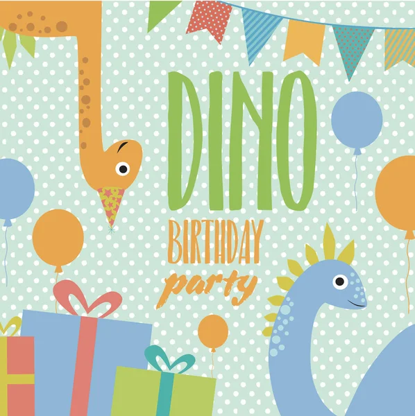 Tarjeta Feliz Cumpleaños Con Dinosaurio Divertido Ilustración Vectorial — Archivo Imágenes Vectoriales