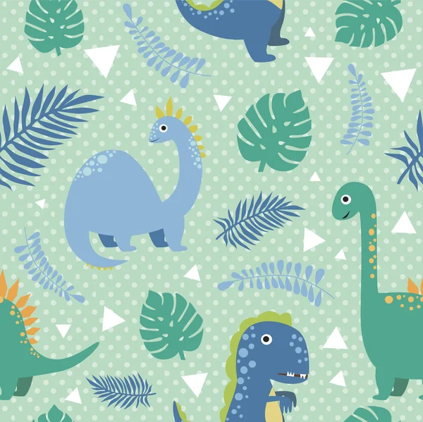 Orman ve dinozorlar ile Seamless modeli. Vektör çizim