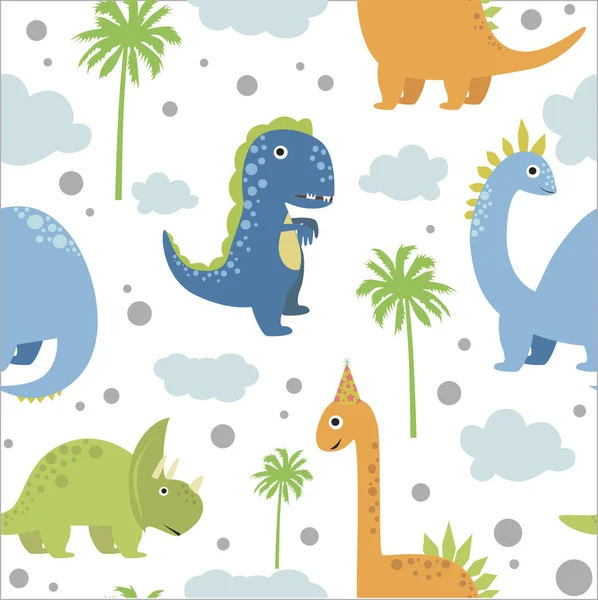 Orman ve dinozorlar ile Seamless modeli. Vektör çizim