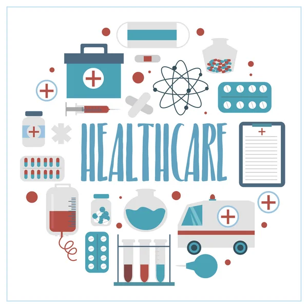 Medical Flat Poster Illustration Health Care Pharmacy Vector Illustration — Stock Vector