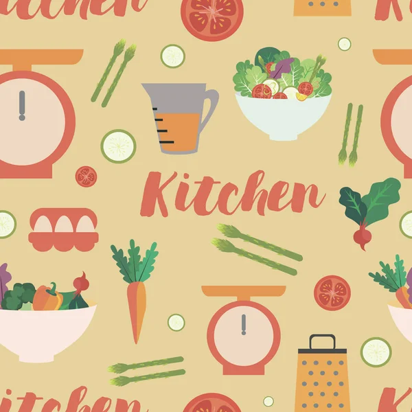 Кухня Безшовний Візерунок Меблями Кухонними Пристроями Векторні Ілюстрації — стоковий вектор