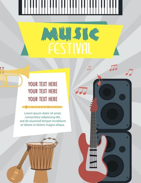 Cartaz Festival Música Com Instrumentos Musicais Ilustração Vetorial —  Vetores de Stock