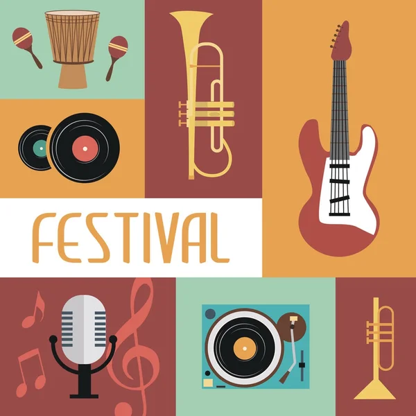 Music festival poster with musical instruments. Vector Illustration