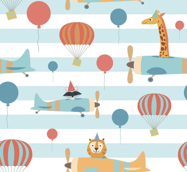 Hava balonları ve uçak ile Seamless modeli. Vektör çizim