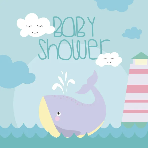 Babyduschkarte Mit Cartoon Unterwasserwelt Vektorillustration — Stockvektor