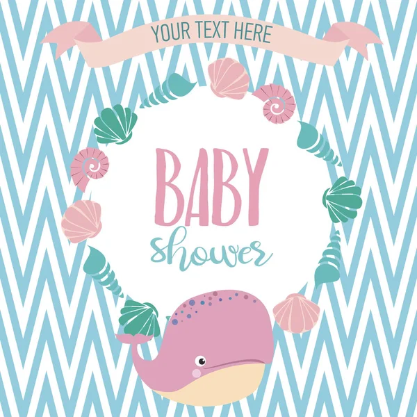 Baby Shower Card Con Cartoni Animati Mondo Sottomarino Illustrazione Vettoriale — Vettoriale Stock