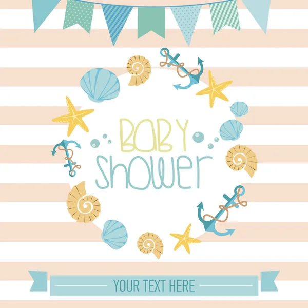 Baby Shower Card Con Cartoni Animati Mondo Sottomarino Illustrazione Vettoriale — Vettoriale Stock