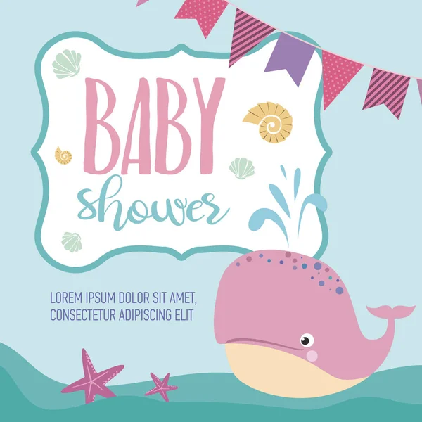 Baby Shower Card Cartoon Undersea World Vector Illustration — Stock Vector