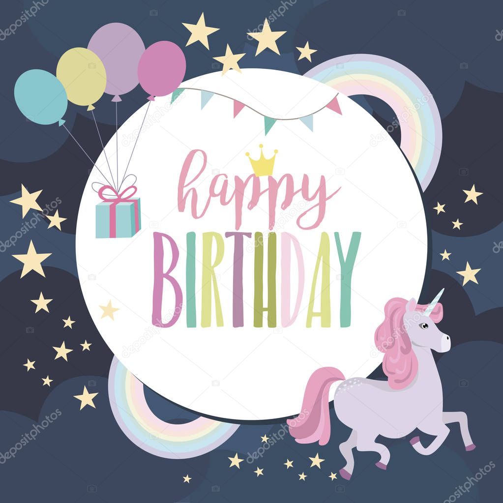 Download Magical Party Card Unicorn Rainbow Birthday Greeting ...
