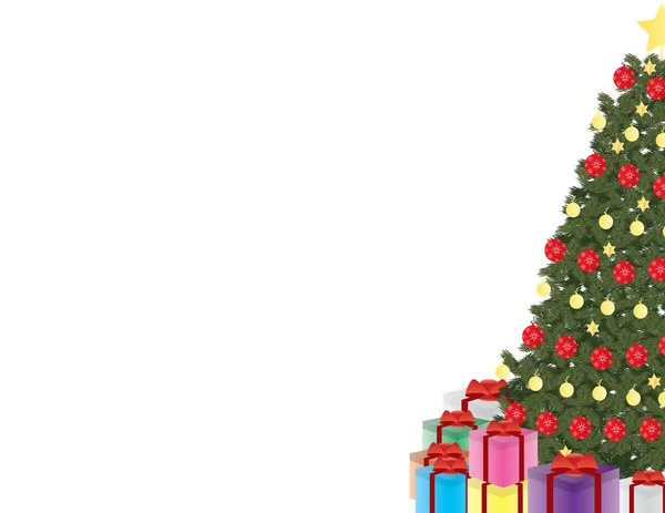 Pohon Natal dan kotak hadiah dengan latar belakang putih - Stok Vektor